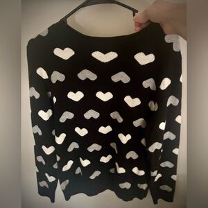 Charter Club Sweater Womens XL Black Heart Pattern Festive Crew Classic